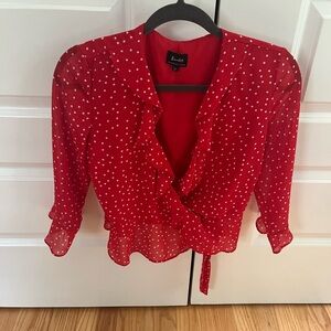 Never worn Bardot Red Polkadot wrap tie shirt. Sz 6.